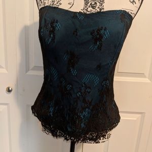 Sexy Teal & Black Lace Strapless Corset Top
